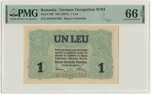 Romania, German Occupation, 1 Leu (1917) - PMG 66 EPQ