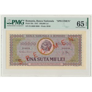 Rumunia, 100.000 lei 1947 - SPECIMEN - PMG 65 EPQ
