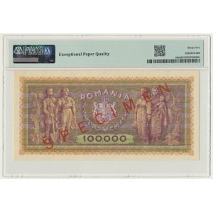 Rumunia, 100.000 lei 1947 - SPECIMEN - PMG 65 EPQ