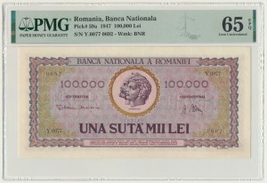 Romania, 100.000 Lei 1947 - PMG 65 EPQ