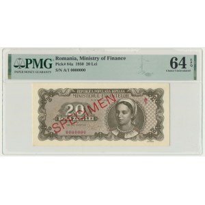 Rumunia, 20 lei 1950 - SPECIMEN - PMG 64 EPQ