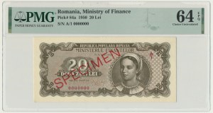 Roumanie, 20 lei 1950 - SPECIMEN - PMG 64 EPQ