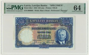 Latvia, 50 Latu 1934 - SPECIMEN - PARAUGS - PMG 64