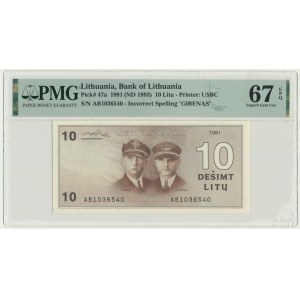 Litwa, 10 litów 1991 - AB - PMG 67 EPQ