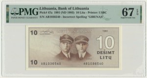 Lituanie, 10 litas 1991 - AB - PMG 67 EPQ