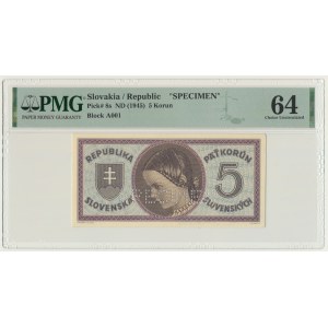 Słowacja, 5 koron (1945) - SPECIMEN - PMG 64