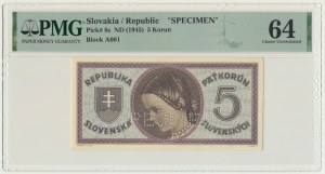 Slovaquie, 5 couronnes (1945) - SPECIMEN - PMG 64