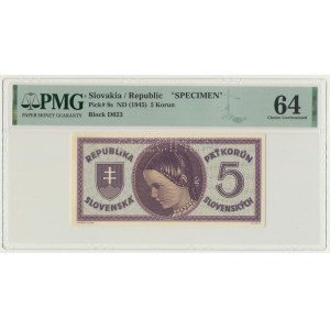 Słowacja, 5 koron (1945) - SPECIMEN - PMG 64