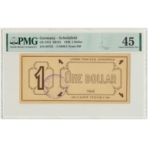 Germany, UNRRA, Scheinfeld for displaced Lithuanians - 1 Dollar 1946 - PMG 45