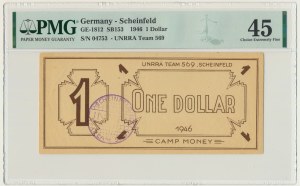Lituanie/Allemagne, UNRRA, Scheinfeld pour les personnes déplacées lituaniennes - 1 $ 1946 - PMG 45