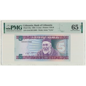 Lithuania, 5 Litai 1993 - PMG 65 EPQ