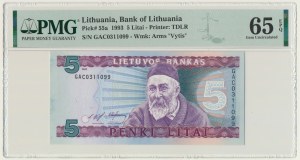 Lithuania, 5 Litai 1993 - PMG 65 EPQ