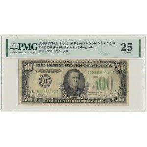 USA, Green Seal, New York, 500 Dollars 1934 - A - Julian & Morgenthau - PMG 25