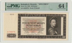 Bohemia and Moravia, 500 Korun 1942 - I issue - SPECIMEN - PMG 64