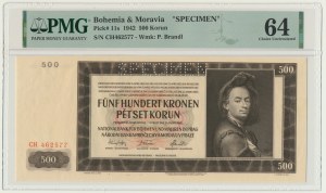 Bohemia and Moravia, 500 Korun 1942 - I issue - SPECIMEN - PMG 64