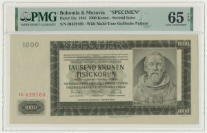 Bohême et Moravie, 1 000 couronnes 1942 - 2ème émission - MODÈLE - PMG 65 EPQ
