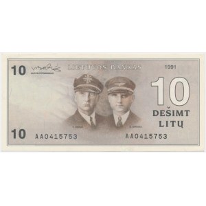 Lithuania, 10 Litu 1991 - AA - with error in Girenas