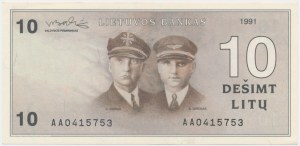 Lithuania, 10 Litu 1991 - AA - with error in 