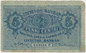 Lithuania, 5 Centai 1922
