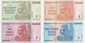 Zimbabwe, lot 500.000-10 trylions Dollars 2008 (4 pcs.)