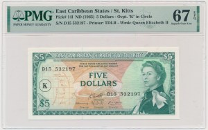 East Caribbean, 5 Dollars (1965) - PMG 67 EPQ