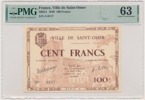 France, Ville de Saint-Omer, 100 Francs 1940 - PMG 63