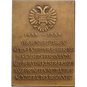 Austria, Plaque 100th anniversary of the founding of the Austrian State Mint 1935
