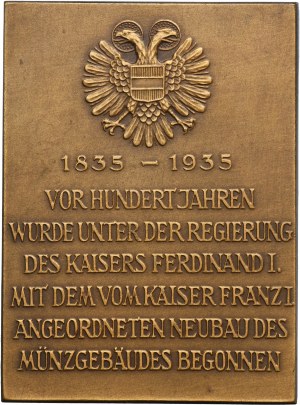 Austria, Plaque 100th anniversary of the founding of the Austrian State Mint 1935