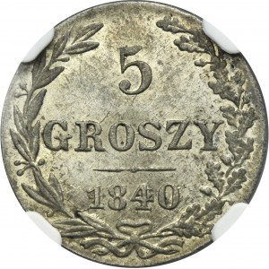 5 groschen Warsaw 1840 MW - NGC MS66