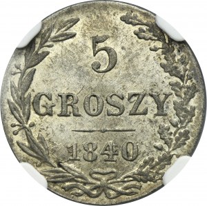 5 groschen Warsaw 1840 MW - NGC MS66