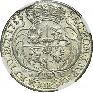 Augustus III of Poland, 1/4 Thaler Leipzig 1755 EC - NGC MS61