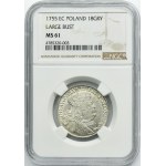 Augustus III of Poland, 1/4 Thaler Leipzig 1755 EC - NGC MS61