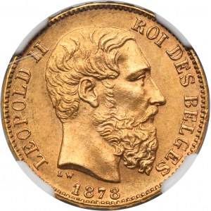 Belgium, Leopold II, 20 Francs Brussels 1878 - NGC MS63