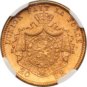 Belgium, Leopold II, 20 Francs Brussels 1878 - NGC MS63