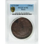 Russia, Catherine II, 5 Kopeck Jekaterinburg 1772 EM - PCGS AU58