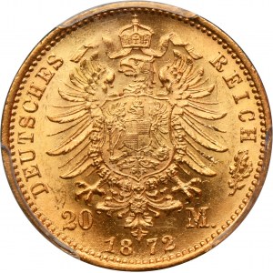 Germany, Kingdom of Prussia, Wilhelm I, 20 Mark Berlin 1872 A - PCGS MS63