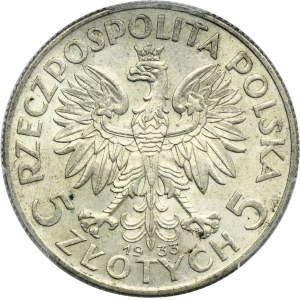 Głowa Kobiety, 5 złotych Warszawa 1933 - PCGS AU58