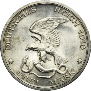 Allemagne, Royaume de Prusse, Guillaume II, 3 Marks Berlin 1913 A