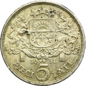 Latvia, Republic of Latvia, 5 Lati 1931