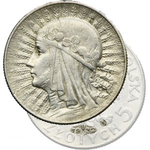Głowa Kobiety, 5 złotych Warszawa 1932 - RZADKIE