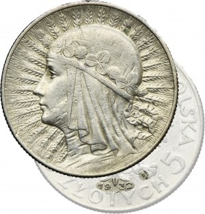 Głowa Kobiety, 5 złotych Warszawa 1932 - RZADKIE