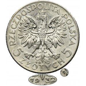 Głowa Kobiety, 5 złotych Warszawa 1932 - RZADKIE