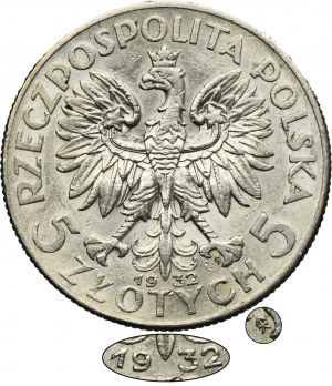 Głowa Kobiety, 5 złotych Warszawa 1932 - RZADKIE