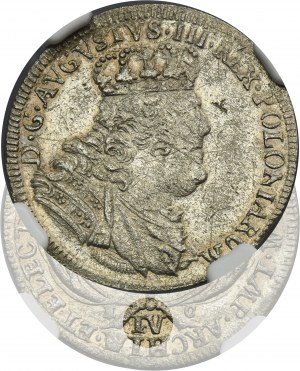 Augustus III of Poland, 6 Groschen Leipzig 1754 EC - RARE, error IV in denomination - NGC AU DETAILS