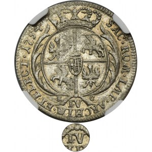 Augustus III of Poland, 6 Groschen Leipzig 1754 EC - RARE, error IV in denomination - NGC AU DETAILS