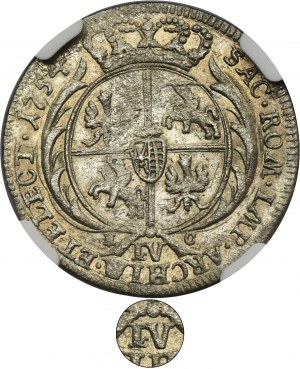 Augustus III of Poland, 6 Groschen Leipzig 1754 EC - RARE, error IV in denomination - NGC AU DETAILS