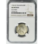 Augustus III of Poland, 6 Groschen Leipzig 1754 EC - RARE, error IV in denomination - NGC AU DETAILS