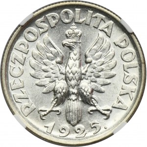 Kobieta i kłosy, 2 złote Londyn 1925 - kropka po dacie - NGC AU58