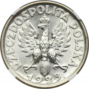 Kobieta i kłosy, 2 złote Londyn 1925 - kropka po dacie - NGC AU58