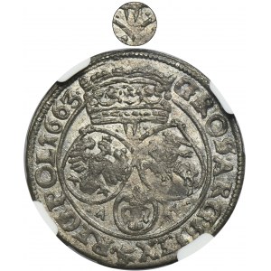 John II Casimir, 6 Groschen Bromberg 1663 AT - NGC AU DETAILS